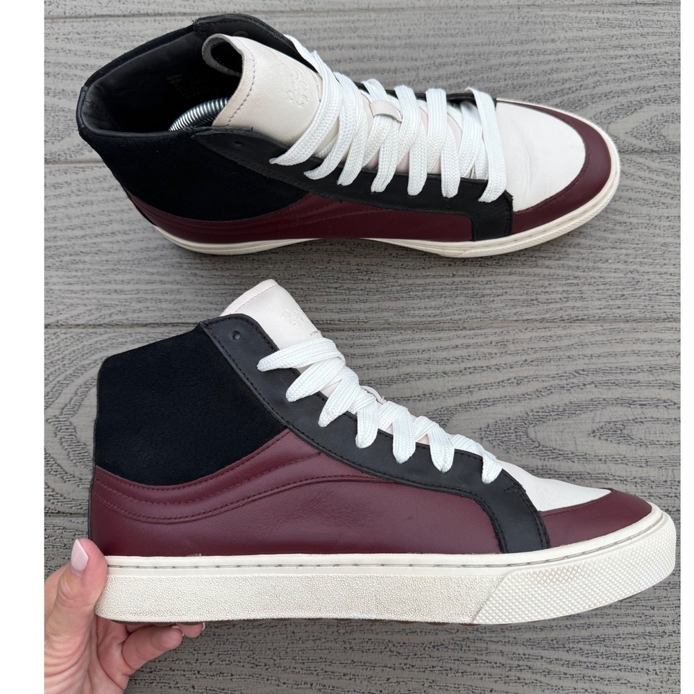 Coach C115 High Top Sneakers Mens 9.5D Burgundy Black White Leather G1386
